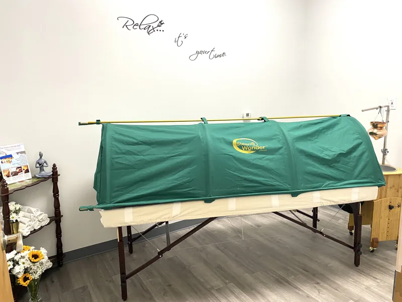 Swedana herbal steam cabinet in the treatment room